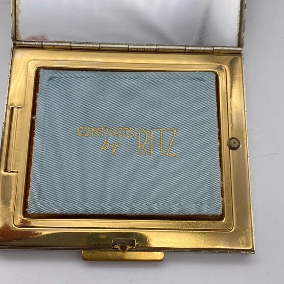 VTG Ritz Florida Compact Souvenir gold tone Powder makeup 1960s Box - Picture 11 of 15